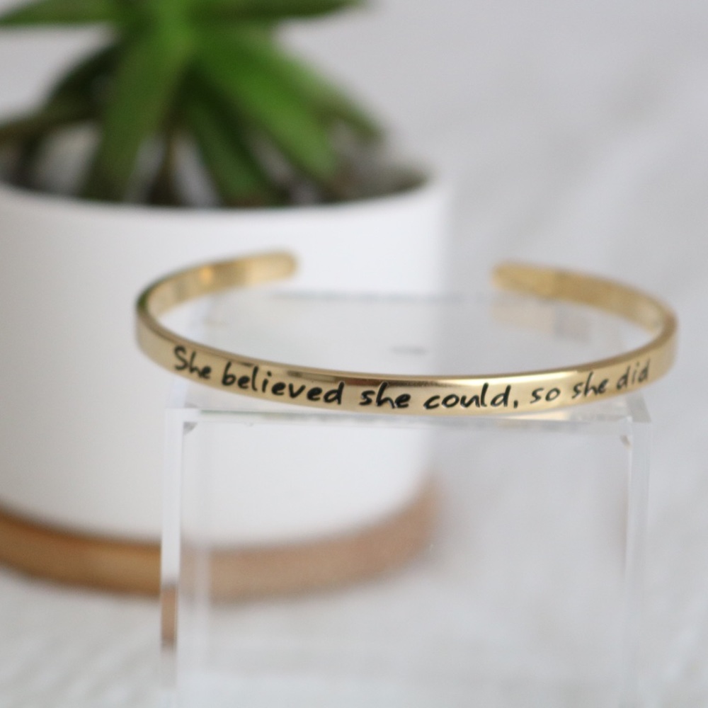 Engraved Gold Plated Cuff Bracelet